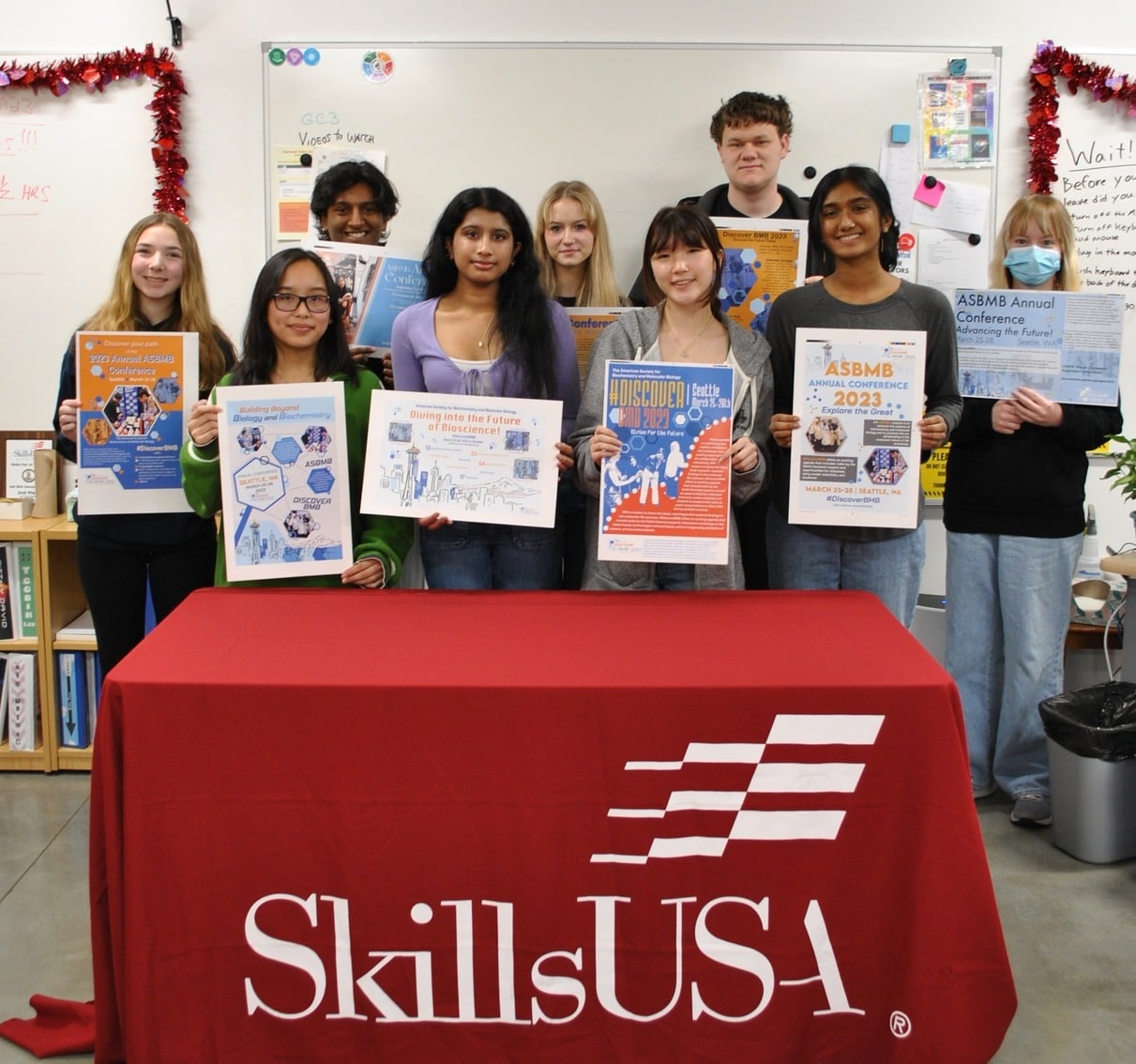 Photo of SkillsUSA Virginia students at Academies of Loudoun share their SkillsUSA Week projects.
