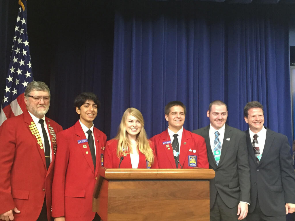 Honored at the White House as CTE Innovators on June 30 were SkillsUSA students and advisors including instructor Timothy McLeod and student Ahmad Shawwal, Spotsylvania Career and Technical Center, Va.; student Brooke Johnson, University of North Carolina, Asheville; student Benjamin Miller, Hermitage Technical Center, Va.; instructor Todd Anderson, Green Country Tech Center, Okla.; and Thomas O’Day, Arlington Career Center, Va.