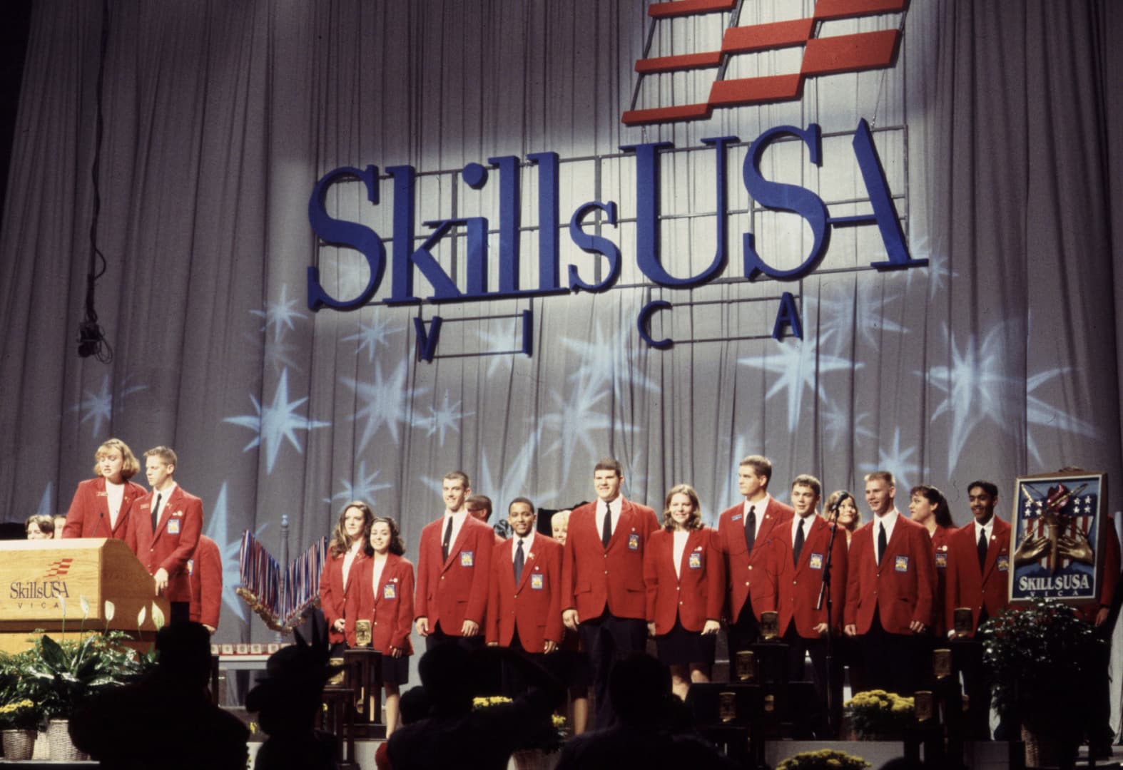 SkillsUSA-VICA students on stage in Kansas City in 1999.}