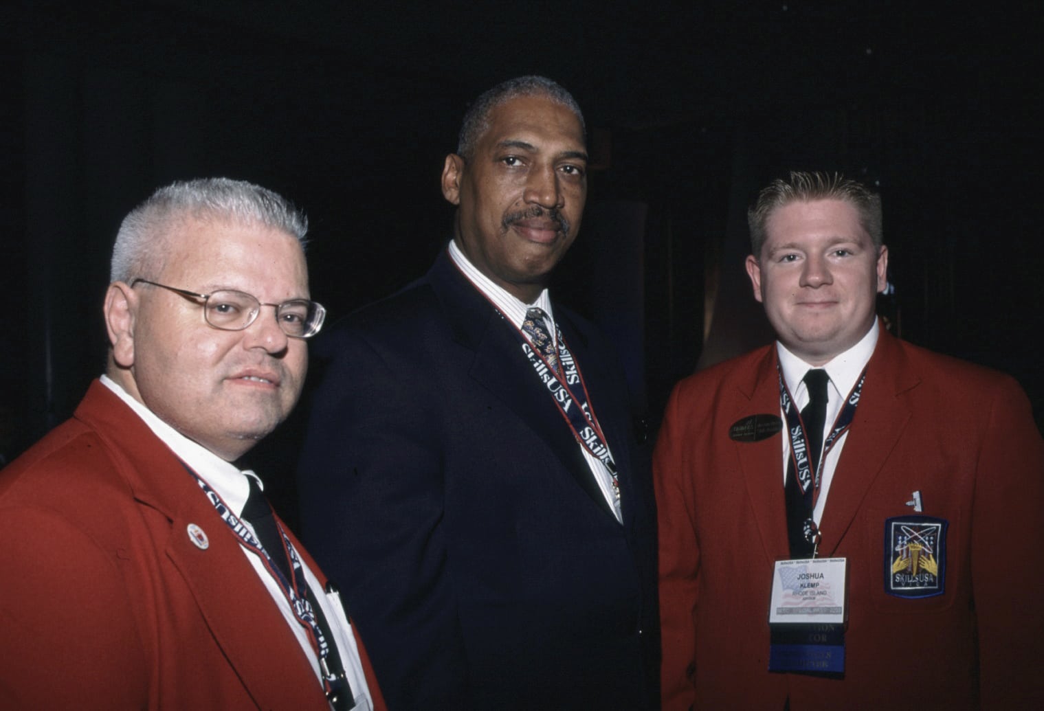 Photo of past Rhode Island state director Bob Carosi with current state director, Josh Klemp with SkillsUSA Board of Directors member Paul Williams.}