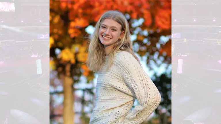 Mikayla Sposito with a background ghosted back of the Shanghai WorldSkills events